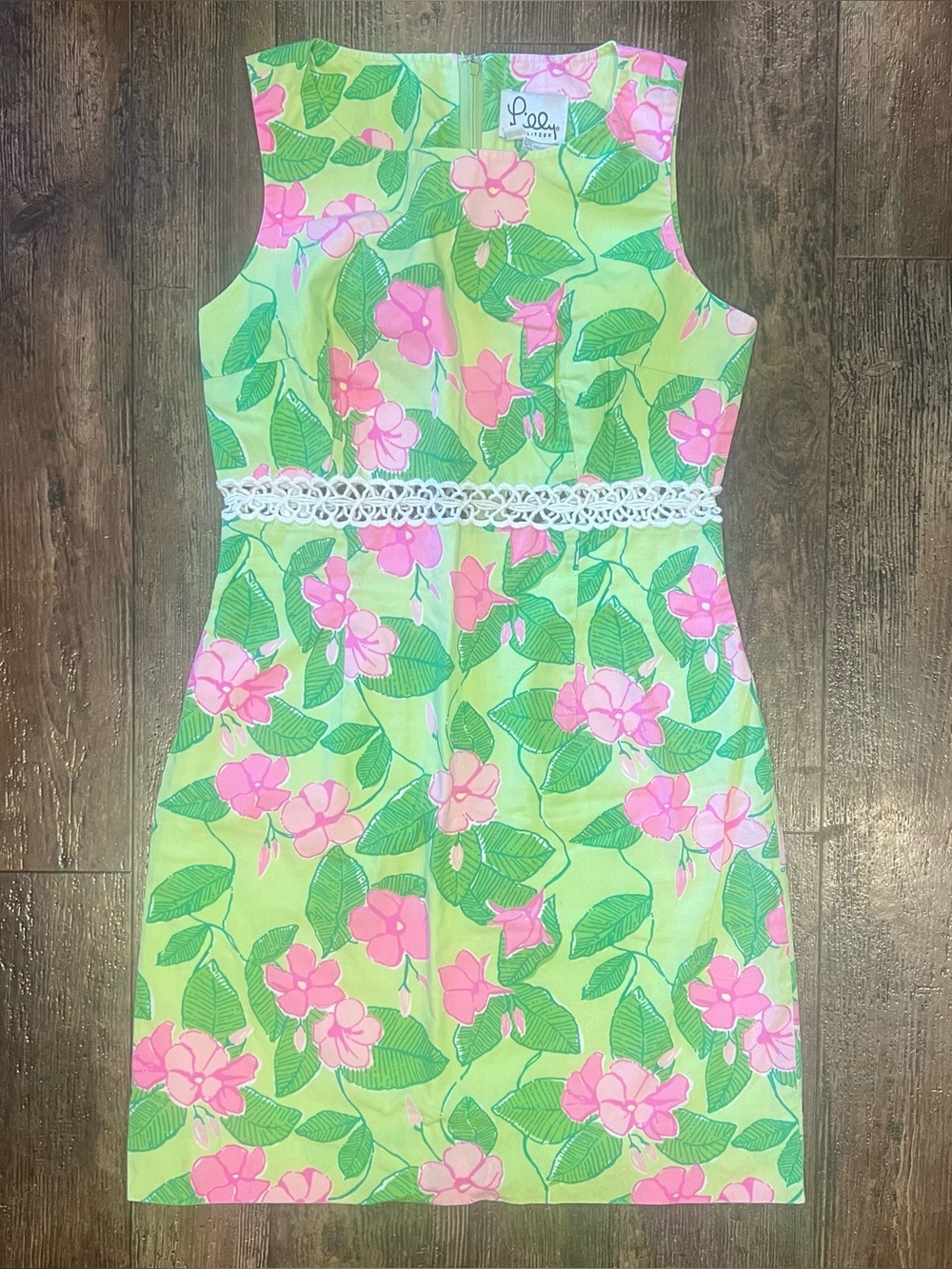 Lilly Pulitzer Lime Green Shift with Pink Floral Accents Dress